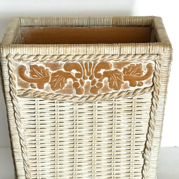 Pier 1 Rattan Waste Basket 11.5" White Wash Jamaica Collection Wicker Trash Can - Picture 2 of 16